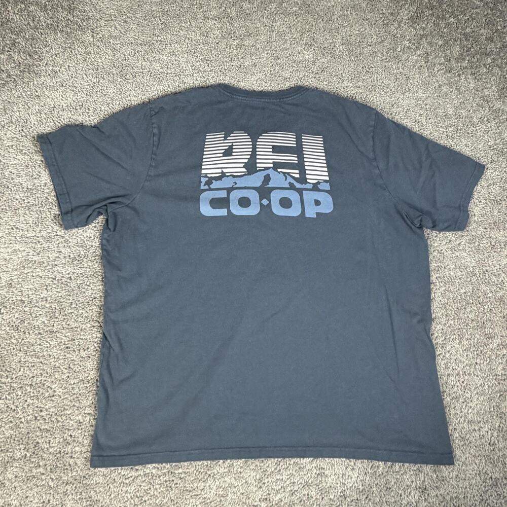 REI Co-op Shirt Mens XL Blue REI Co-op Chest & Back Logo Crew Neck Cotton Tee